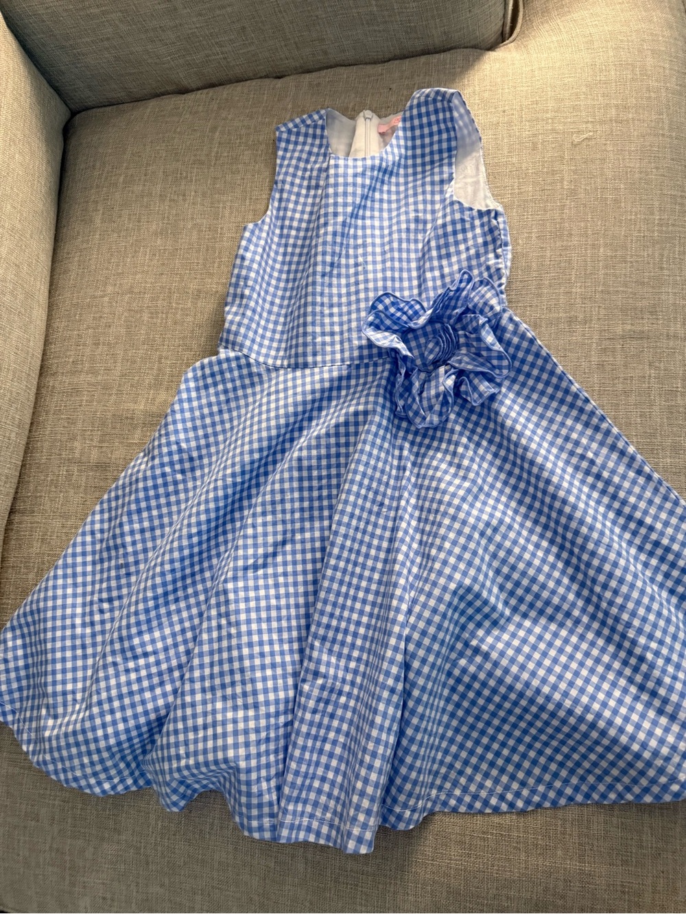Blue Gingham Flower-Accent Girls' Formal Dress
